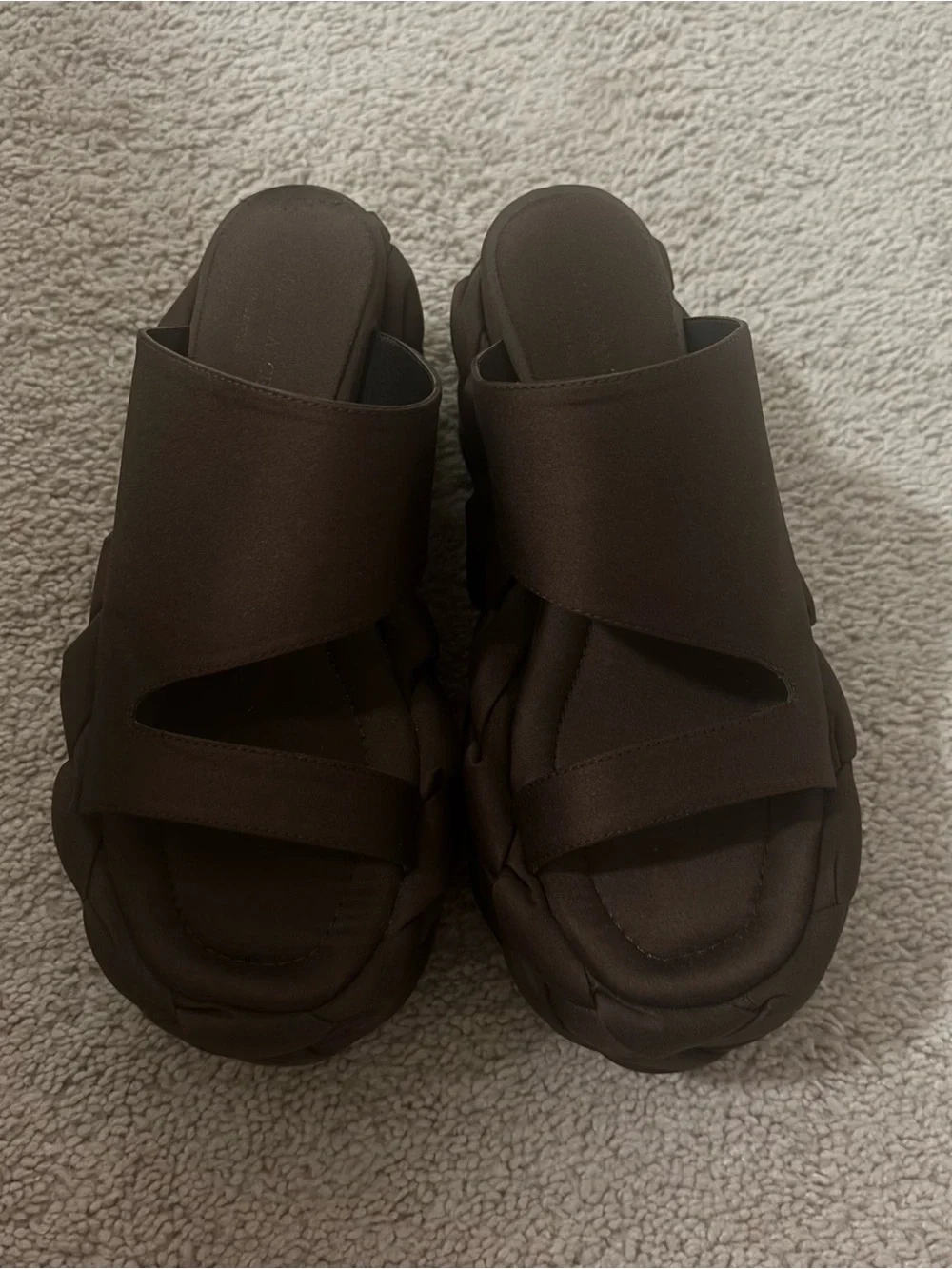 Paloma Barceló Brown Satin Braided Platform Sandals